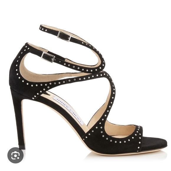 Jimmy CHOO dressy sandals Ivette 85 heel size 43 black suede w/micro studs - Picture 12 of 13